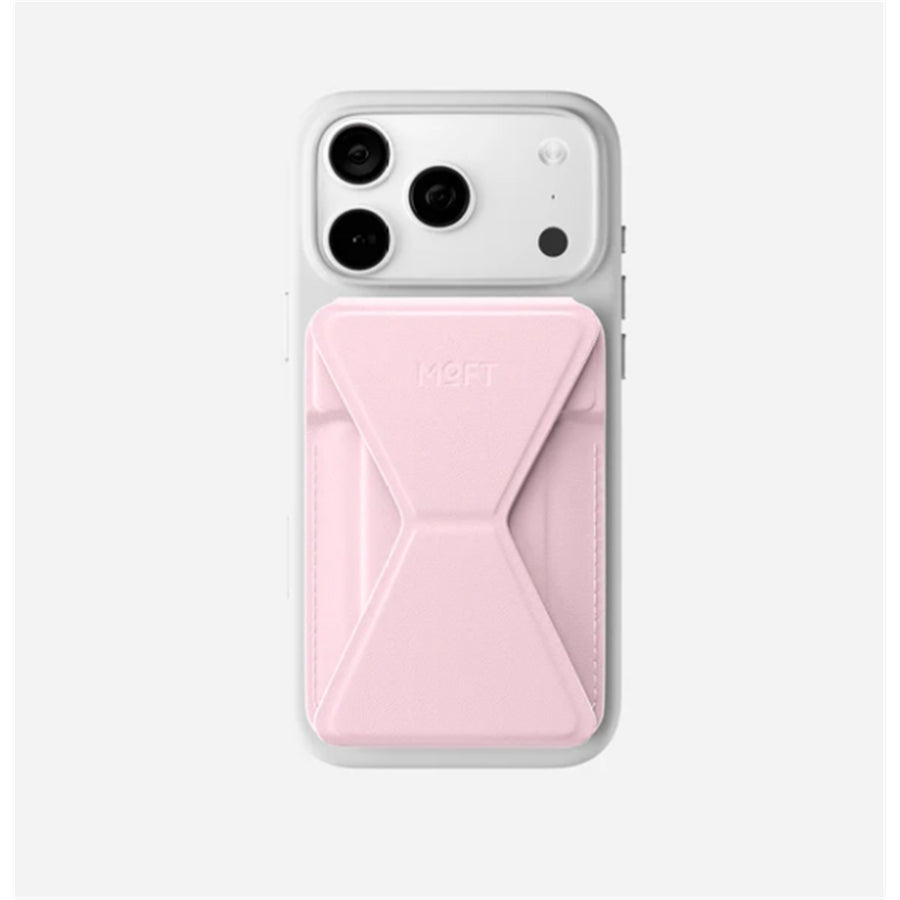 MOFT Snap-On iPhone Stand & Wallet - Light Pink - Slim Magnetic / MagSafe Compatible Card Holder with Adjustable Multi-Angle Phone Stand, MOVAS Vegan Leather, Foldable Design