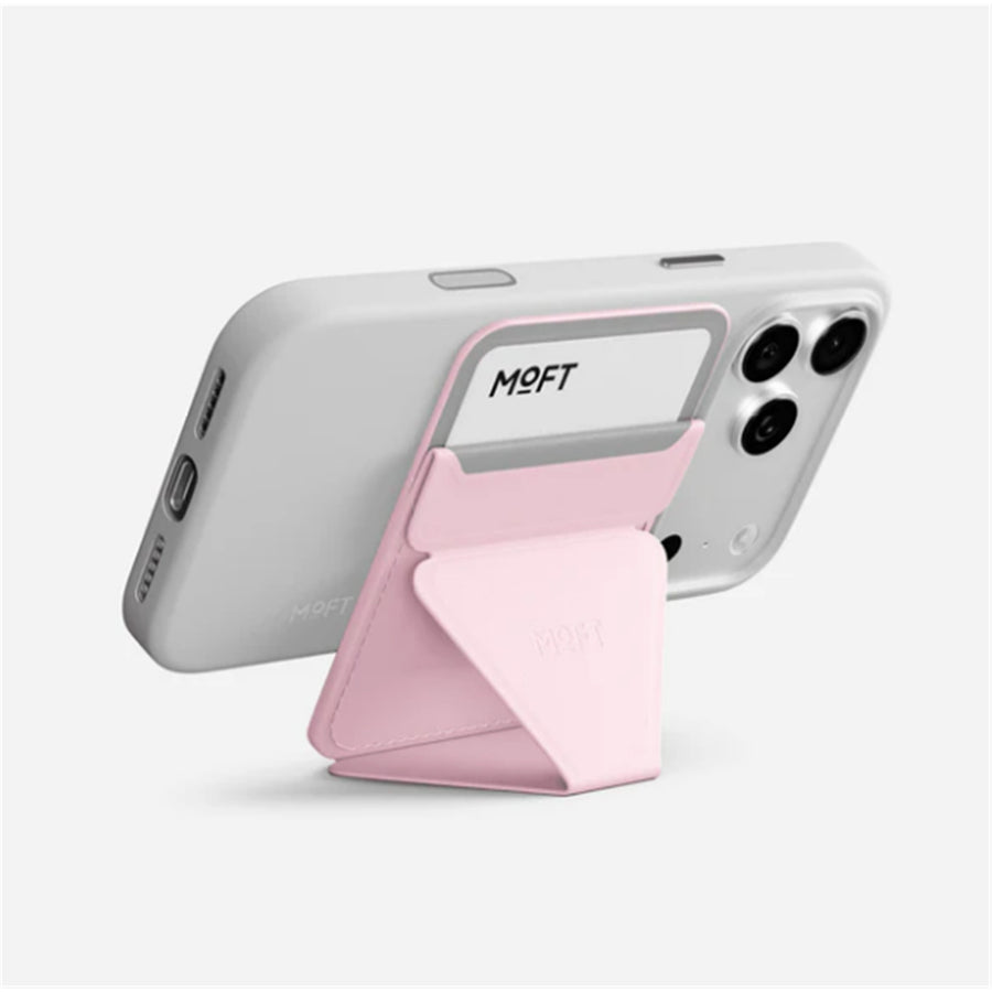 MOFT Snap-On iPhone Stand & Wallet - Light Pink - Slim Magnetic / MagSafe Compatible Card Holder with Adjustable Multi-Angle Phone Stand, MOVAS Vegan Leather, Foldable Design