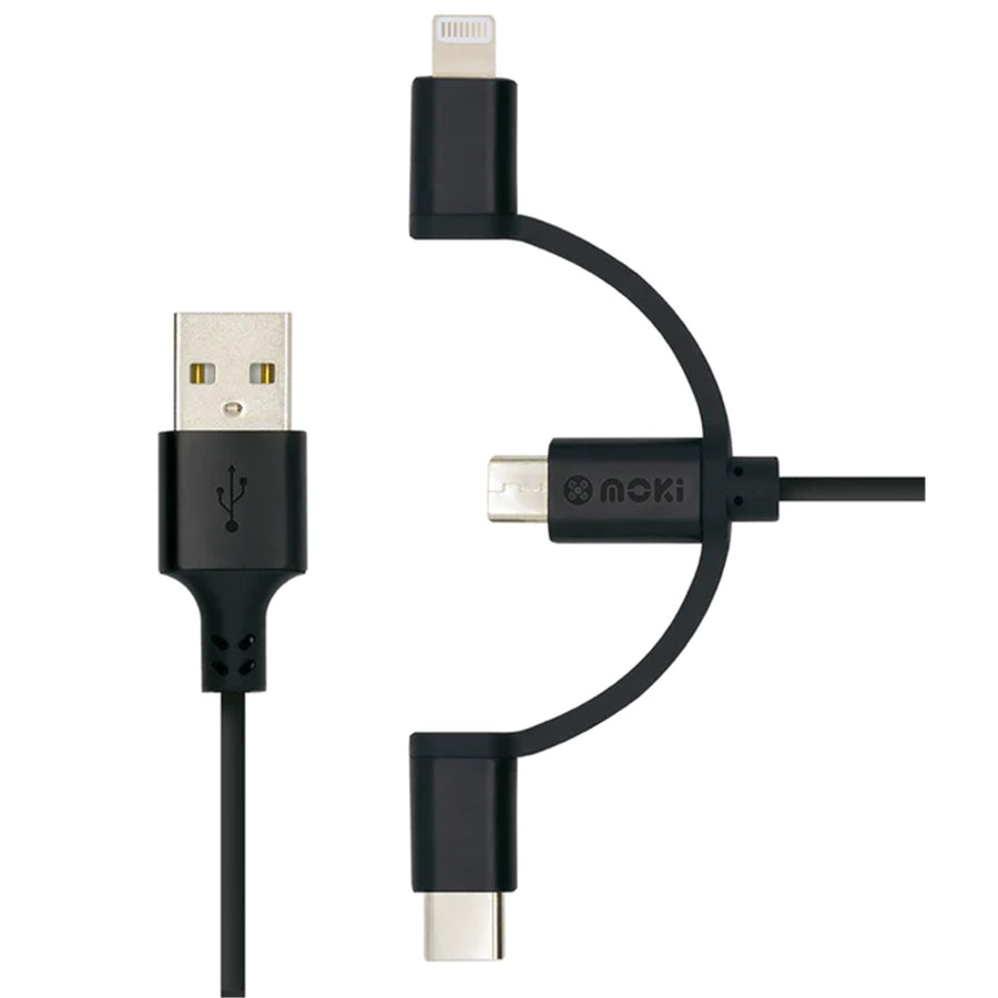 MOKI Recharge ACC-MUSB3X - Moki 3 in 1 MicroUSB / Type-C / Lightning to USB-A SynCharge Cable 1M