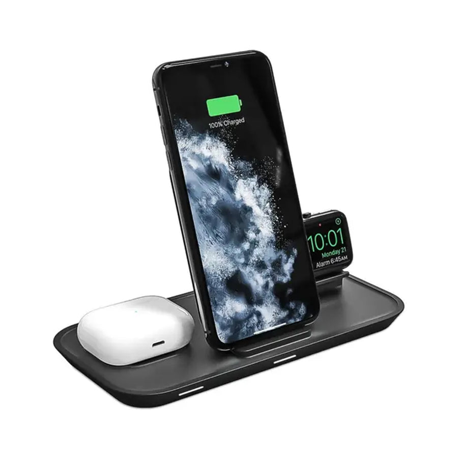 Mophie 3-in-1 Premium Wireless charging stand - Black, for iPhone, Apple Watch, AirPods - Compatible with iPhone 14/13/12/SE