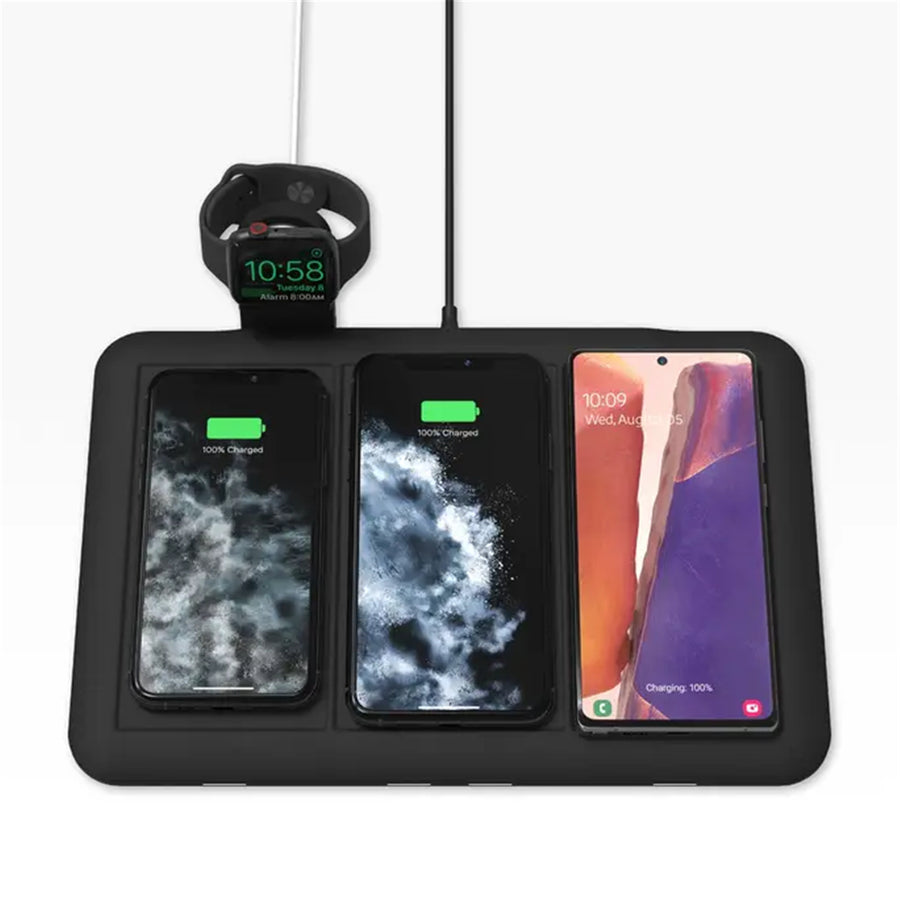 Mophie 4-in-1 Wireless Charging Mat Black, Wirelessly Charge up to 4 Devices, Intuitive Design, Eliminate Cable Clutter, Stylish Fabric Finish,