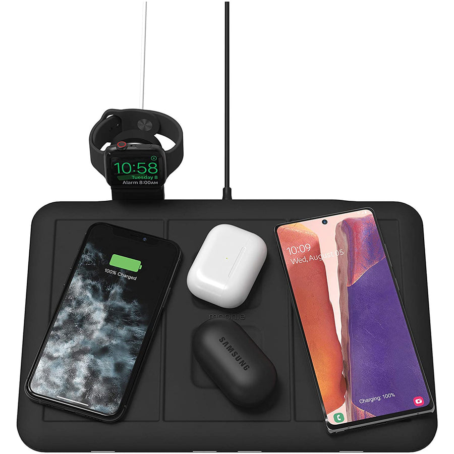 Mophie 4-in-1 Wireless Charging Mat Black, Wirelessly Charge up to 4 Devices, Intuitive Design, Eliminate Cable Clutter, Stylish Fabric Finish,