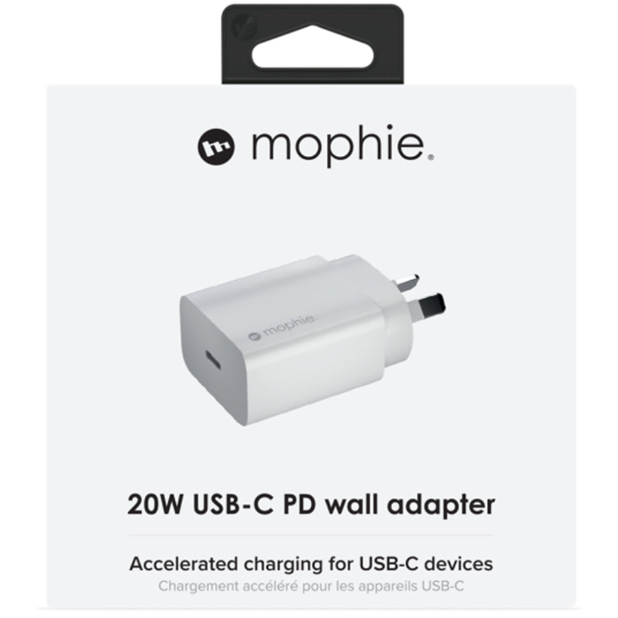Mophie 20W USB-C PD Wall Charger - White - Up to 20W PD Fast Charging for Apple iPhone, Compatible with iPhone 14/13/12/11/XS/SE Series