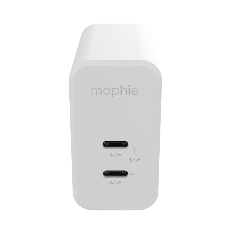 Mophie 67W Dual USB-C PD GaN Wall Charger - White, Compact Size, Up to 67W Fast Charging Apple iPhones, Samsung Smart Phones, Solid Construction