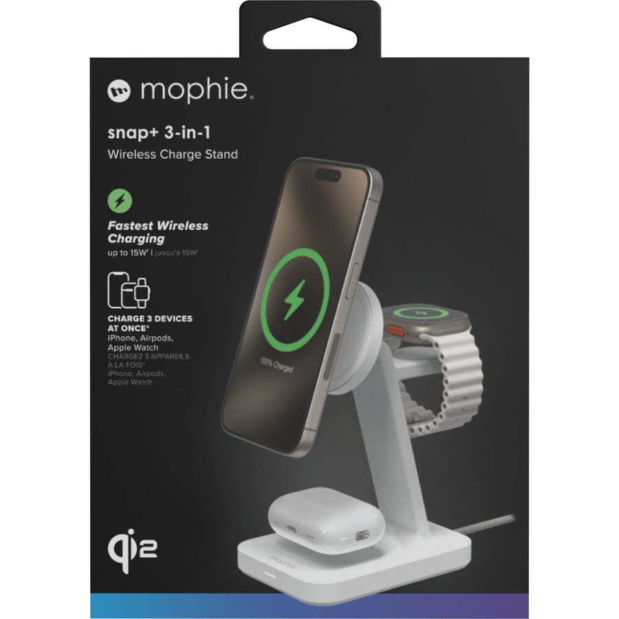 401314106 - Mophie 3 in 1 Qi2 Stand Apple/Android Compatible White