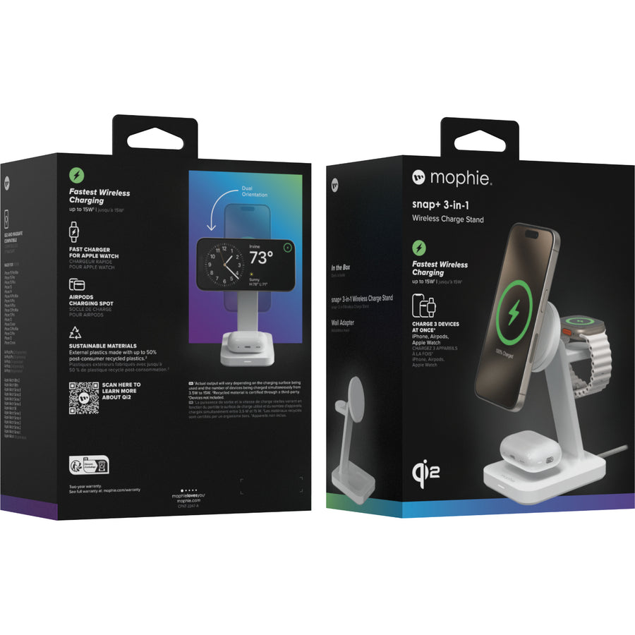 401314106 - Mophie 3 in 1 Qi2 Stand Apple/Android Compatible White