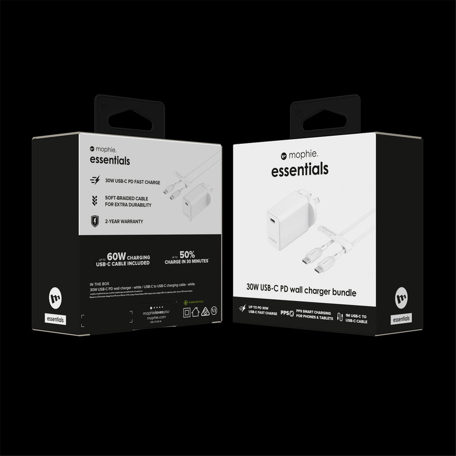 ZAGG 409912208 - Mophie Essential Bundle Wandladegerät PD 30W 1C - Weiß