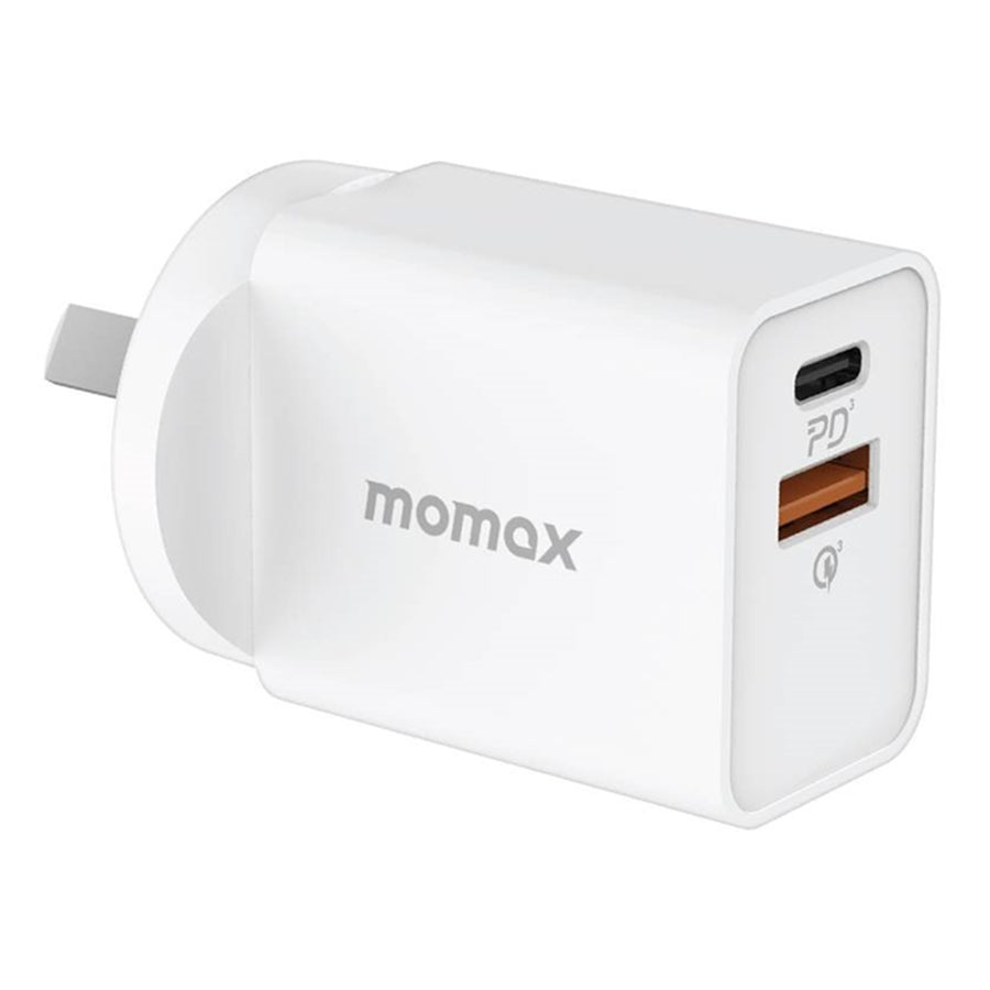 Momax 30W USB-C PD Wall Charger - White, Up to 20W PD Fast Charging for Apple iPhone 15/14/13/12/11/XS/8 Series, Support Samsung 25W Super Fast Charging, Dual Output (USB-C PD & USB-A), 30W (Max) Fast Charging, Safe & Reliable