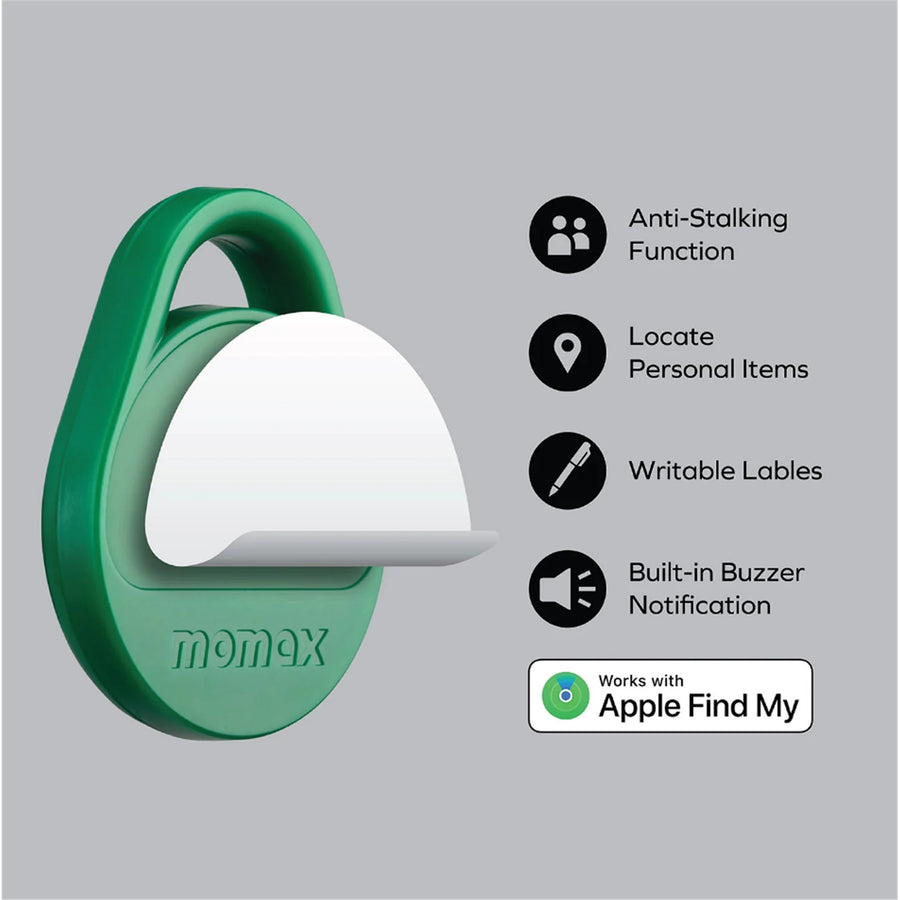 Momax Pinpop Lite Apple Find My Bluetooth Tracker - Green - Apple Find My Certified, Precise Real-time Tracking, Accurate Tracking With Two-Way Alarm System, Built-in Buzzer, Easily Hang To Your Personal Belongings