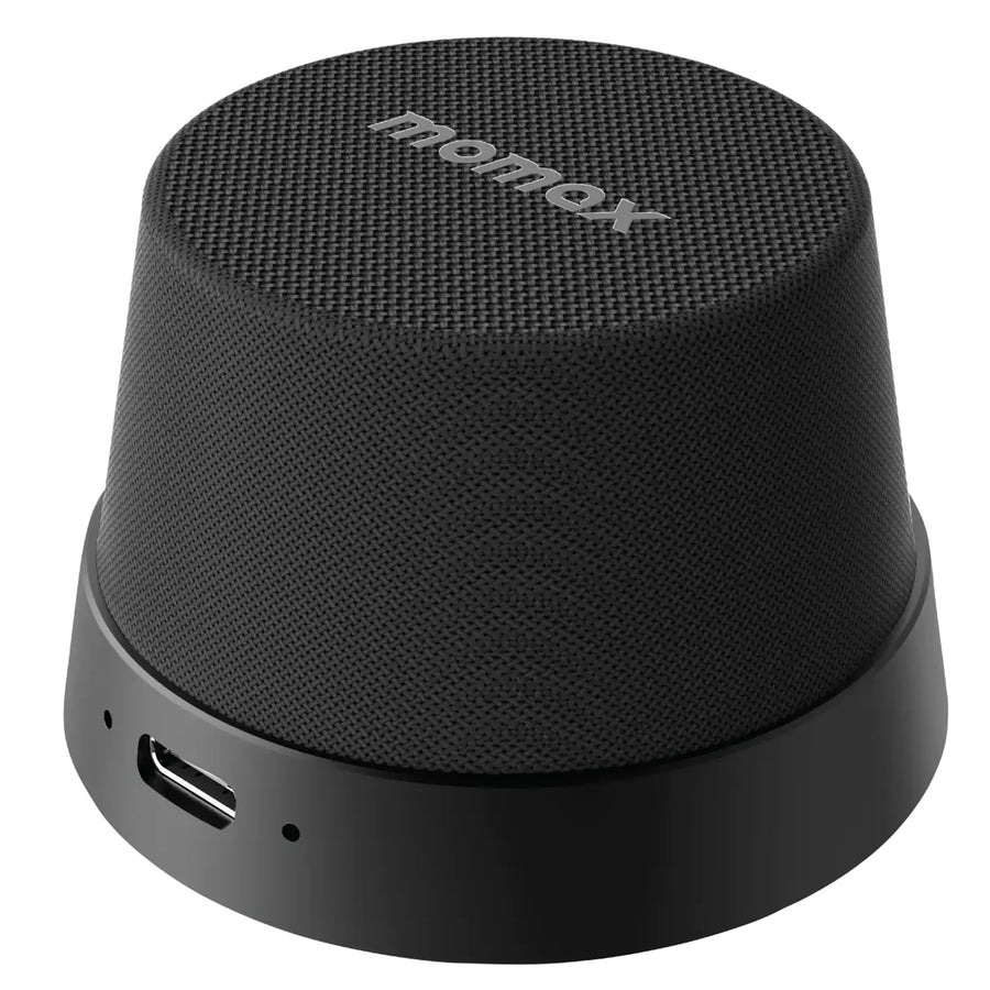 Momax 2 in 1 Magnetic Portable True Wireless Speaker Phone Stand - Black - IPX6 Water Resistant, Magnetic & Compact Attachment Design, Fit For iPhones with Magsafe or Magnetic Phone Cases, Double as a Phone Stand