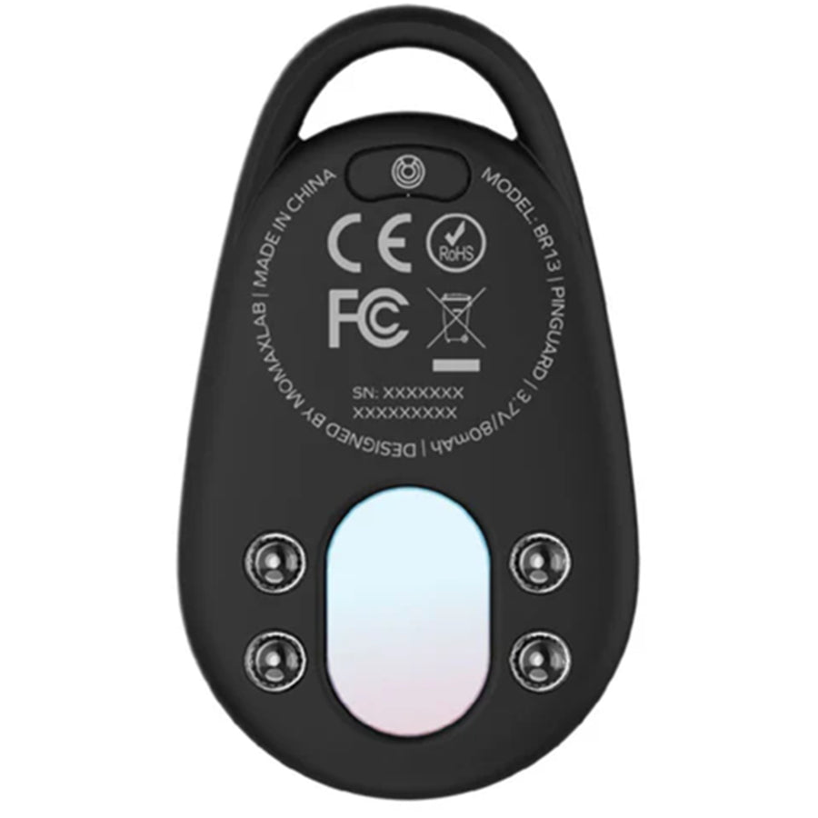 Momax Pinguard Apple Find My Bluetooth Tracker with Anti-Spy Camera Detector - Black - Apple Find My Certified - Hidden Camera Finder With Red Light - Built-in USB-C port for charging- Features emergency two-way alarm on device
