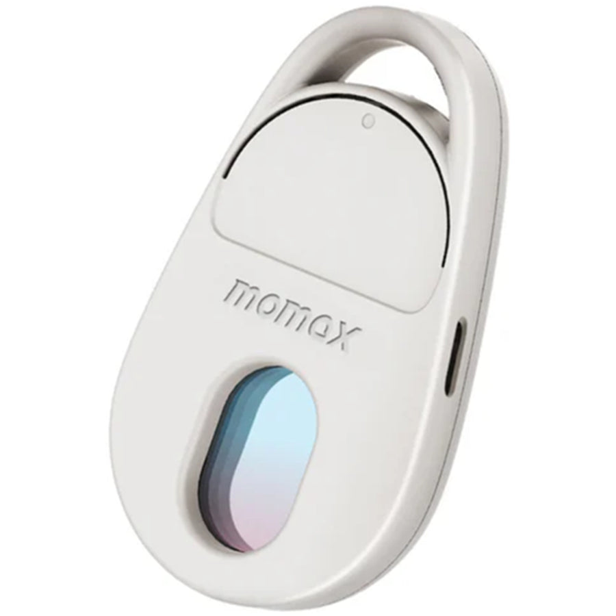 Momax Pinguard Apple Find My Bluetooth Tracker with Anti-Spy Camera Detector - White - Apple Find My Certified - Hidden Camera Finder With Red Light - Built-in USB-C port for charging- Features emergency two-way alarm on device and phone