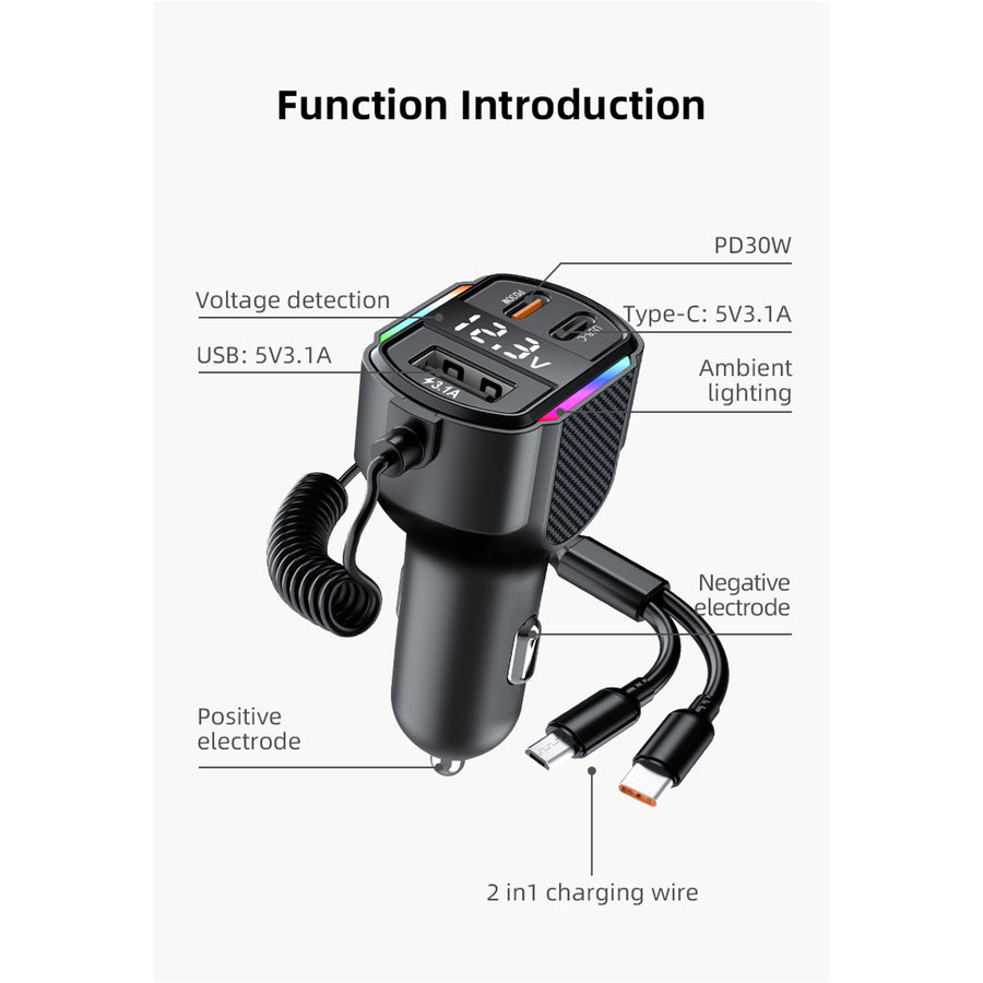 NoBrand   30W PD USB-C Car Charger with 1.2m USB-C & Micro USB Cable