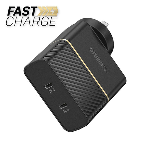 OtterBox 50W Combined Dual Port USB-C Phones/Tablets Wall Charger - Black Shimmer - (USB-C 30W PD + USB-C 20W PD )  Fast Charging Apple, Samsung, Xiaomi Smart Phone & Tablet