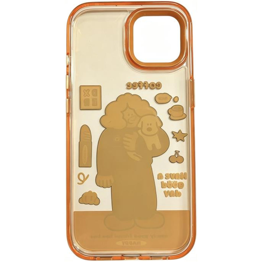 OxygenDog iPhone 15 Vibrant Girl & Puppy Graphic  Case - Orange