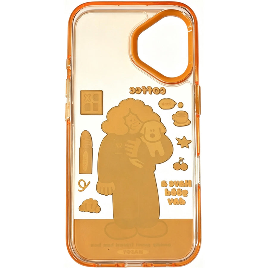 OxygenDog iPhone 16 Vibrant Girl & Puppy Graphic  Case - Orange
