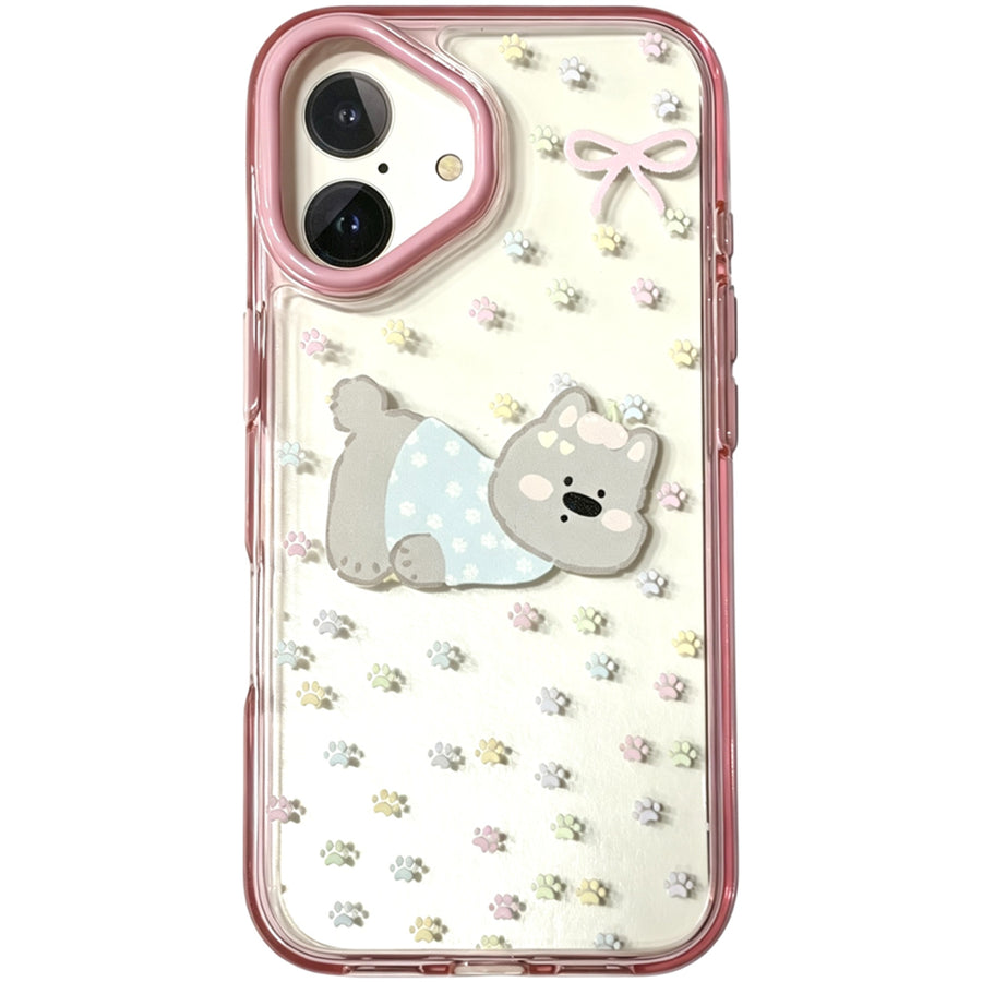 OxygenDog iPhone 16 Soft Pink Bear & Bow-Tie Graphic  Case - Pink