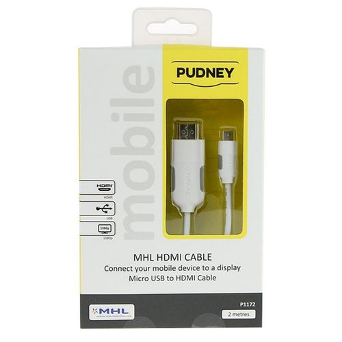 Pudney Mobile P1172 - Pudney MHL 2.0 to HDTV HDMI To Micro USB Cable, 2 Metre – White