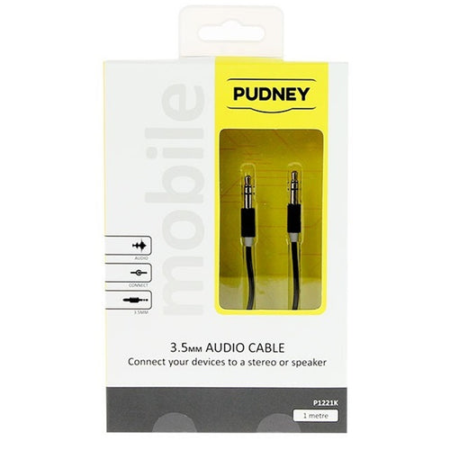 Pudney Mobile P1221K - Pudney 3.5mm Stereo Plug to 3.5mm Stereo Plug, 1 Metre – Black