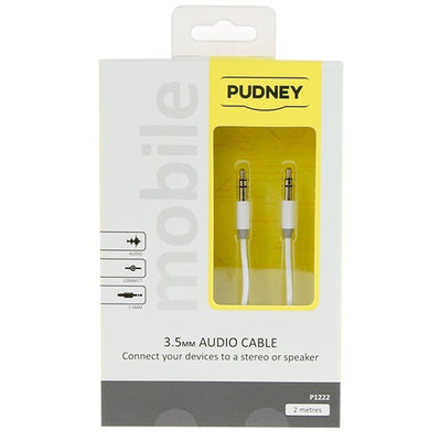 Pudney Mobile P1222 - Pudney 3,5mm Stereo-Klinkenstecker auf 3,5mm Stereo-Klinkenstecker, 2 Meter – Weiß