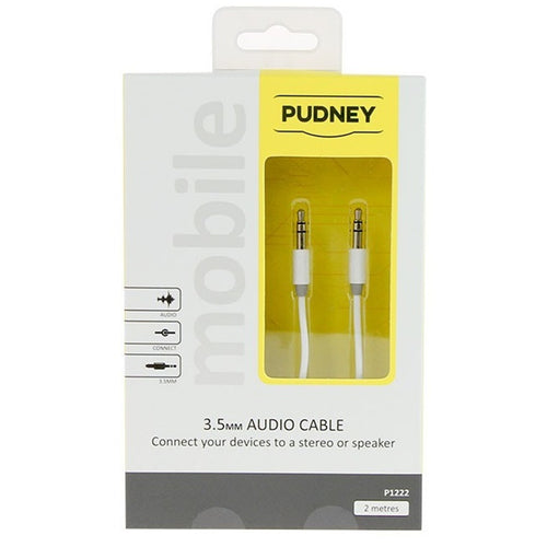 Pudney Mobile P1222 - Pudney 3.5mm Stereo Plug to 3.5mm Stereo Plug, 2 Metre – White