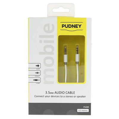 Pudney Mobile P1221 – Pudney 3,5-mm-Stereoklinkenstecker auf 3,5-mm-Stereoklinkenstecker, 1 Meter – Weiß