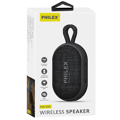 PHILEX  PHB-3301 Black Bluetooth V5.3, built-in mic. hands-free Portable  Speaker  IPX7 waterproof,