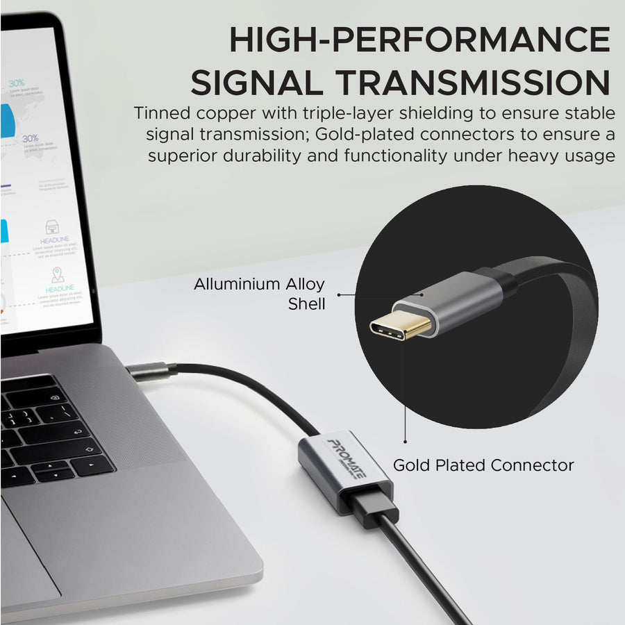 Promate MEDIALINK-H1 - USB-C to HDMI Adapter. Supports up to 4K@30Hz. Plug & Play. Input: USB-C Output: