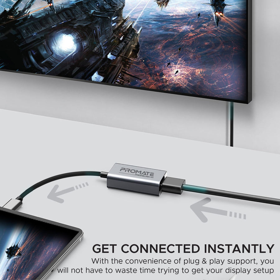 Promate MEDIALINK-H1 - USB-C to HDMI Adapter. Supports up to 4K@30Hz. Plug & Play. Input: USB-C Output:
