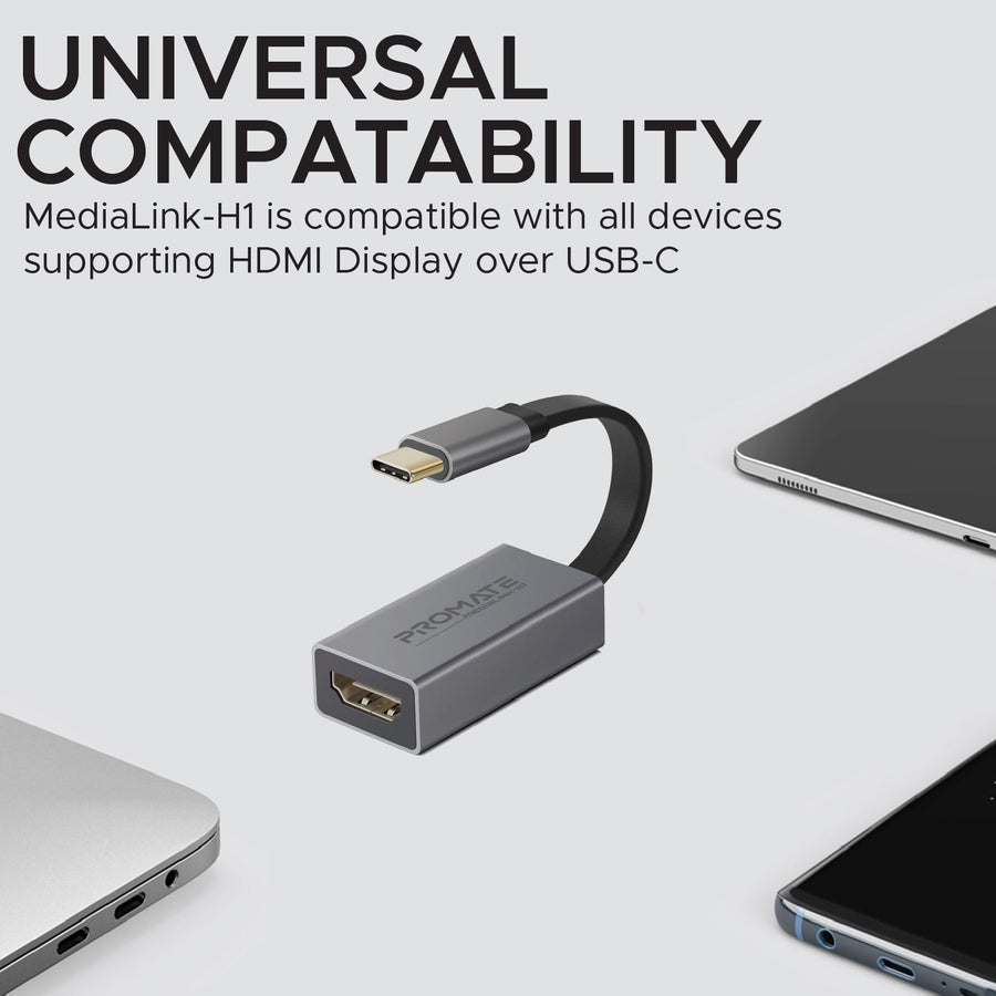 Promate MEDIALINK-H1 - USB-C to HDMI Adapter. Supports up to 4K@30Hz. Plug & Play. Input: USB-C Output: