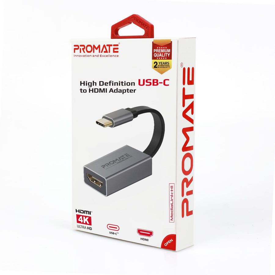 Promate MEDIALINK-H1 - USB-C to HDMI Adapter. Supports up to 4K@30Hz. Plug & Play. Input: USB-C Output: