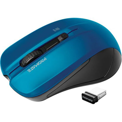 Promate CONTOUR-BL - Ergonomic Wireless Mouse w/ Ambidextrous Design. 800/1200/1600Dpi 10m Working