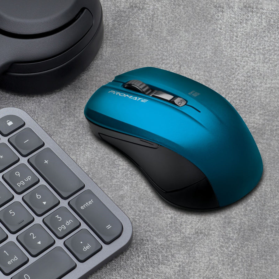 Promate CONTOUR-BL - Ergonomic Wireless Mouse w/ Ambidextrous Design. 800/1200/1600Dpi 10m Working