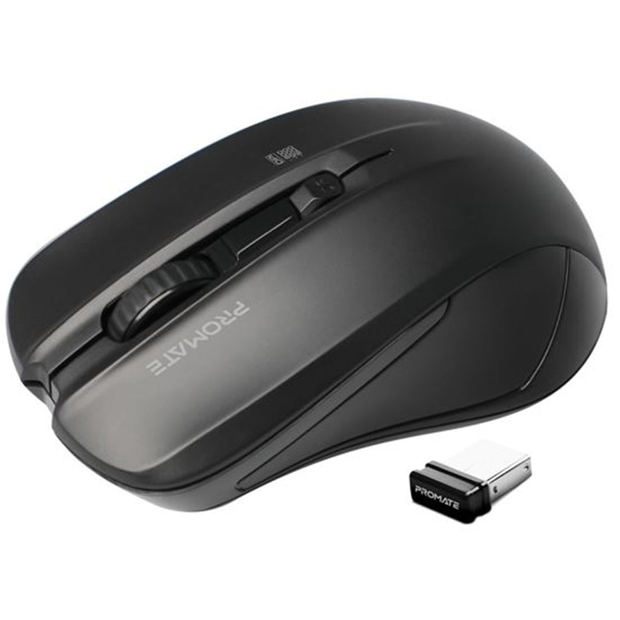 Promate CONTOUR-BLK - Ergonomic Wireless Mouse w/ Ambidextrous Design. 800/1200/1600Dpi 10m Working