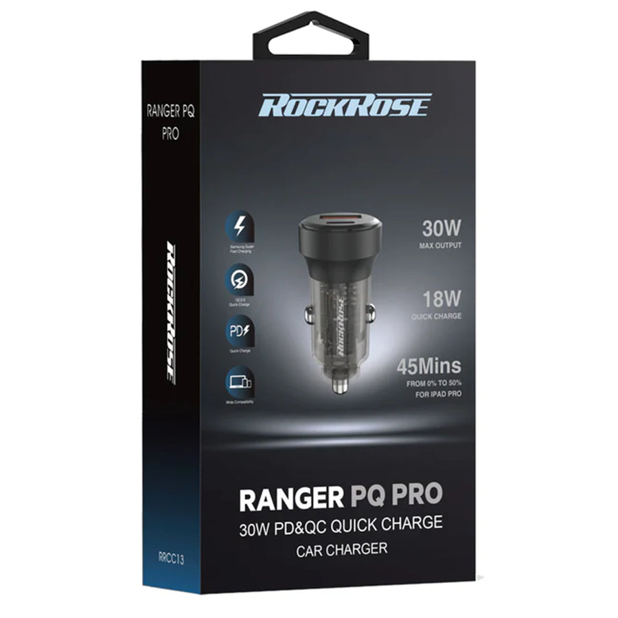 RockRose Ranger PQ Pro 30W PD & QC 3.0 Car Charger with Dual USB & USB-C Output