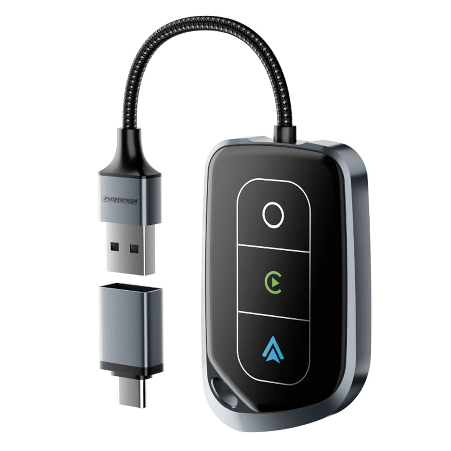 RockRose FreeDrive Carplay & Android Auto Wireless Adapter - Low Latency, Fast Connection and Plug n Play - Powered by Dual-Core 1.0 GHz v821 CPU - Support both WiFi6 & Bluetooth v5.4