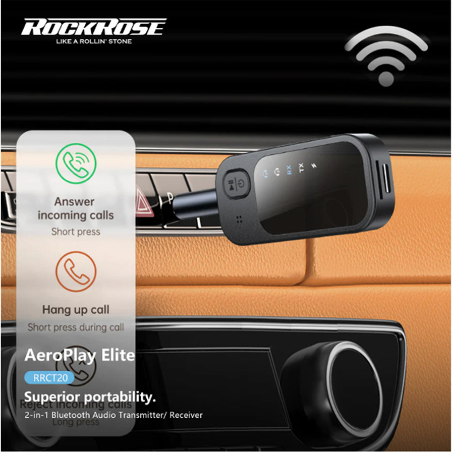 RockRose AeroPlay Elite 2-in-1 Bluetooth Audio Transmitter/ Receiver - Clip-on Design -- Dual Pairs with Two Bluetooth Devices , Support SD/TF Card Playback