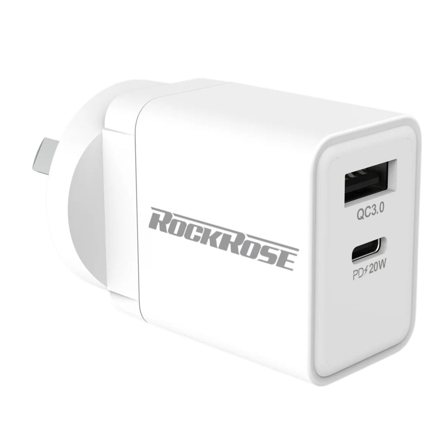 RockRose Casa AC Pro 20W AC Wall Charger -  USB-C 20W PD & USB-A QC 3.0 Dual Port