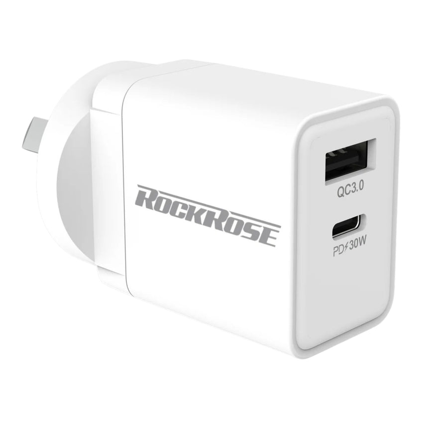 RockRose Casa AC Note 30W USB-C AC Wall Charger -  QC 3.0 USB-C & USB-A Dual Port
