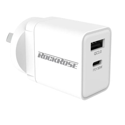 RockRose Casa AC Note 30W USB-C AC Wall Charger -  QC 3.0 USB-C & USB-A Dual Port