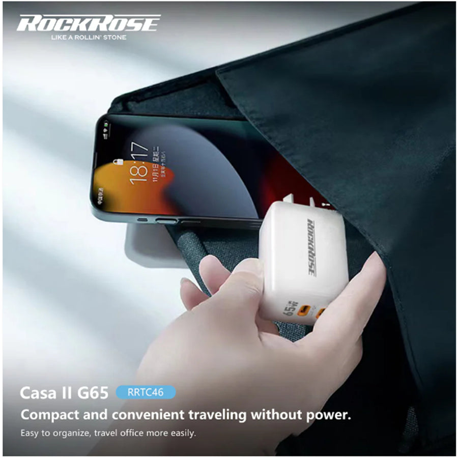 RockRose Casa II G65 - 65W PD,  Dual USB-C Port 65W USB-C AC Wall Charger