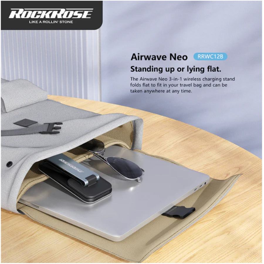 RockRose Airwave Neo 3-in-1 Foldable Wireless Charging Stand - Support Both IOS & Andriod Devices- Compatible with MagSafe - 3-in-1 Wireless Charger - Case Compatible