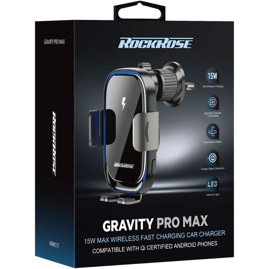 RockRose Gravity Pro Max 15W Wireless Car Charger for Android Phones with Qi Certification