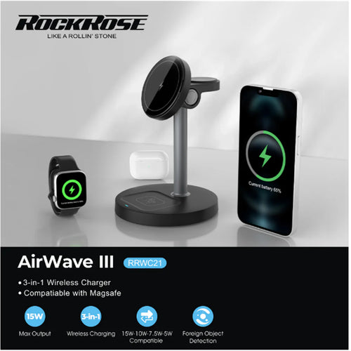 RockRose AirWave III 3-in-1 Wireless Charger For iPhone/ Airpods/ Apple Watch