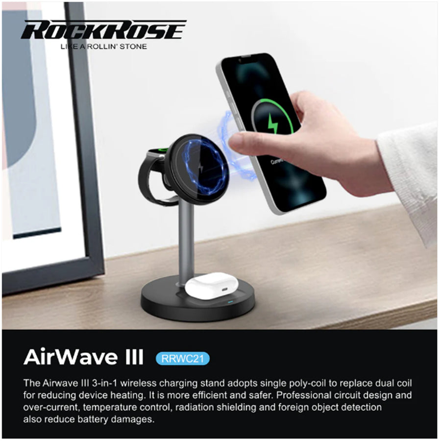 RockRose AirWave III 3-in-1 Wireless Charger For iPhone/ Airpods/ Apple Watch