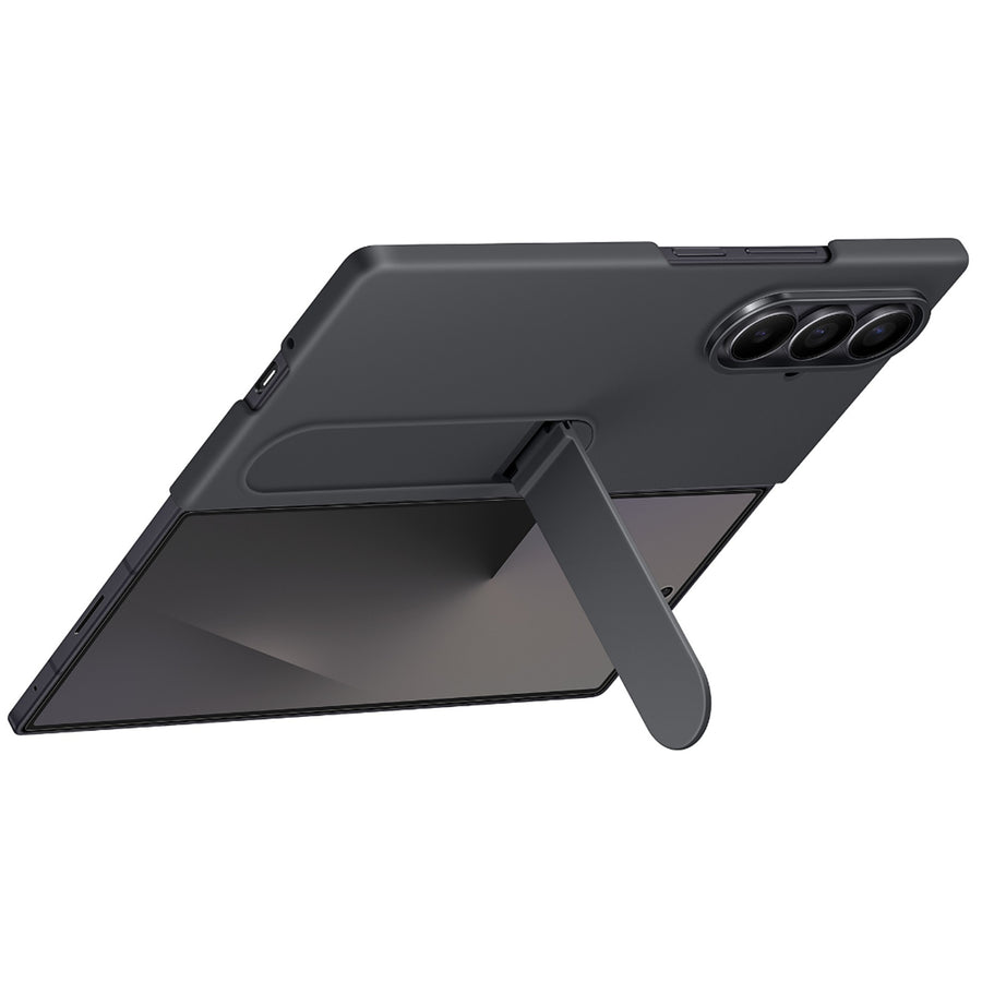 Samsung Galaxy Z Fold7 Silicone Case Back Cover + Screen Protector (AR) + Stand - Black