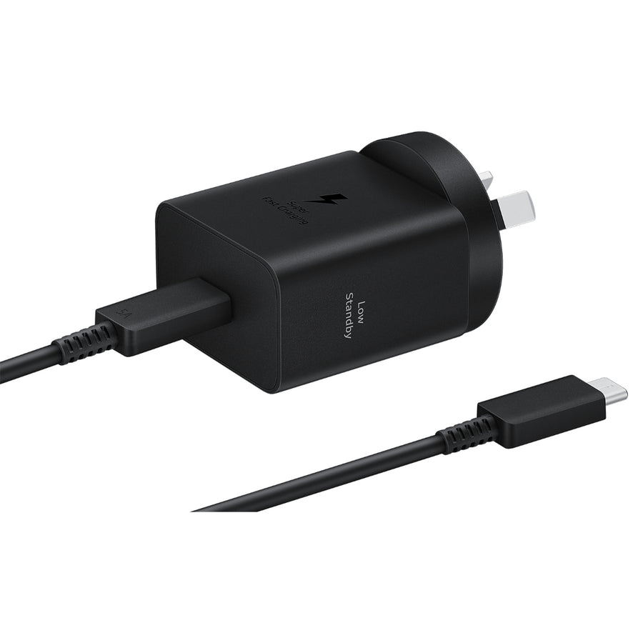 Samsung 45w GaN Wall Charger Black - (Includes 1.8m 5A USB-C to USB-C cable) Support Super Fast 45W Charging, Below 5mw Standby Power Consumption, Fast Charging Smartphone, Tablets, Portable Gaming Consoles, Portable Displays