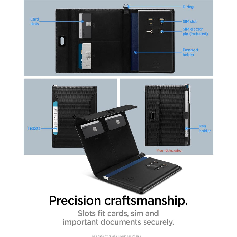 Spigen Passport Card Holder Wallet Travel Accessory with RFID Blocking, SIM Card holder