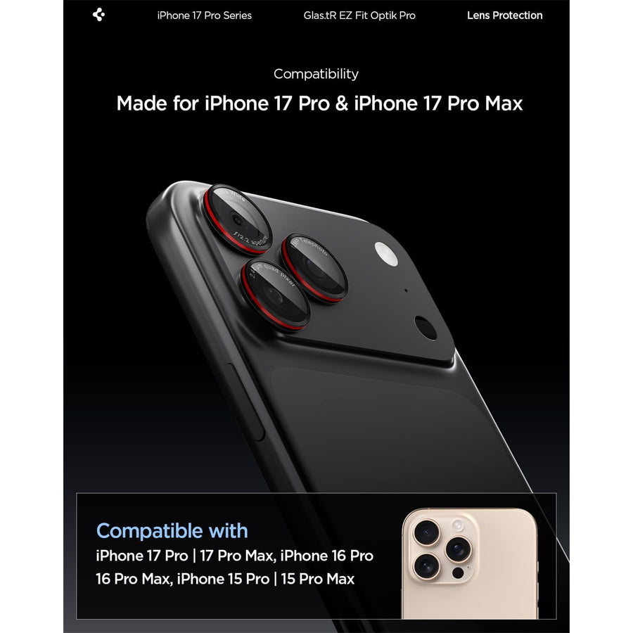 Spigen iPhone 17 Pro Max/Pro & 16 Pro Max/Pro & 15 Pro Max/Pro  Premium Tempered Camera Lens Protector Pro