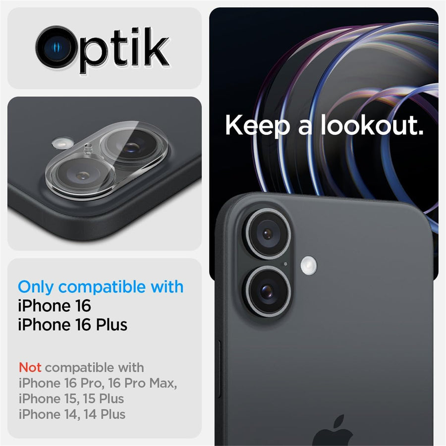 Spigen iPhone 16 / 16 Plus   Camera Lens Premium Tempered Screen Protector - 2 Pack